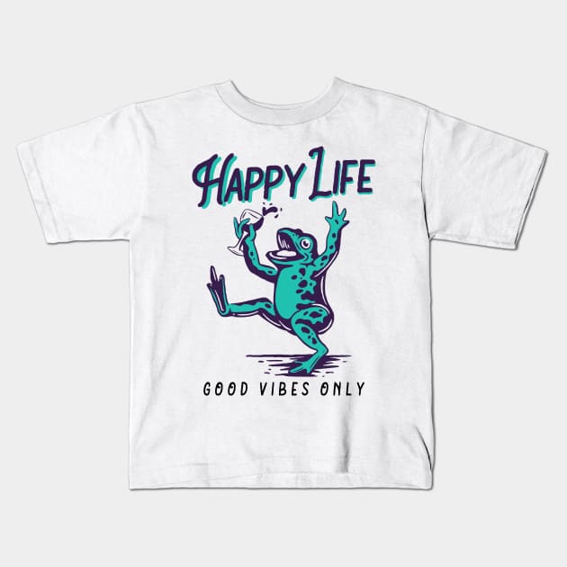 happy life frog Kids T-Shirt by Mako Design 